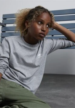 Adidas Originals Tee Junior Unisex - T-Shirt À Manches Longues - Medium Grey Heather/White