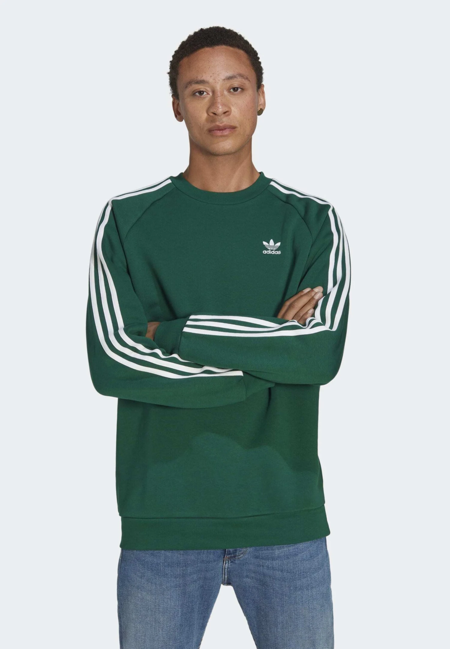 Adidas Originals 3-Stripes Crew - Sweatshirt - Dark Green 1 Adidas Originals 3-Stripes Crew - Sweatshirt - Dark Green