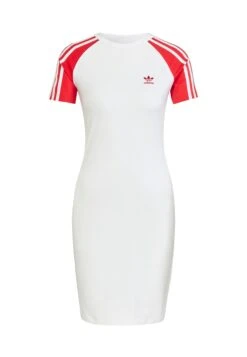 Adidas Originals ADICOLOR 3-STRIPES RAGLAN SHORT SLEEVE - Robe En Jersey - Whitebetter Scarlet -ASOS 54089fb131c143069949a8b9dbea51a5