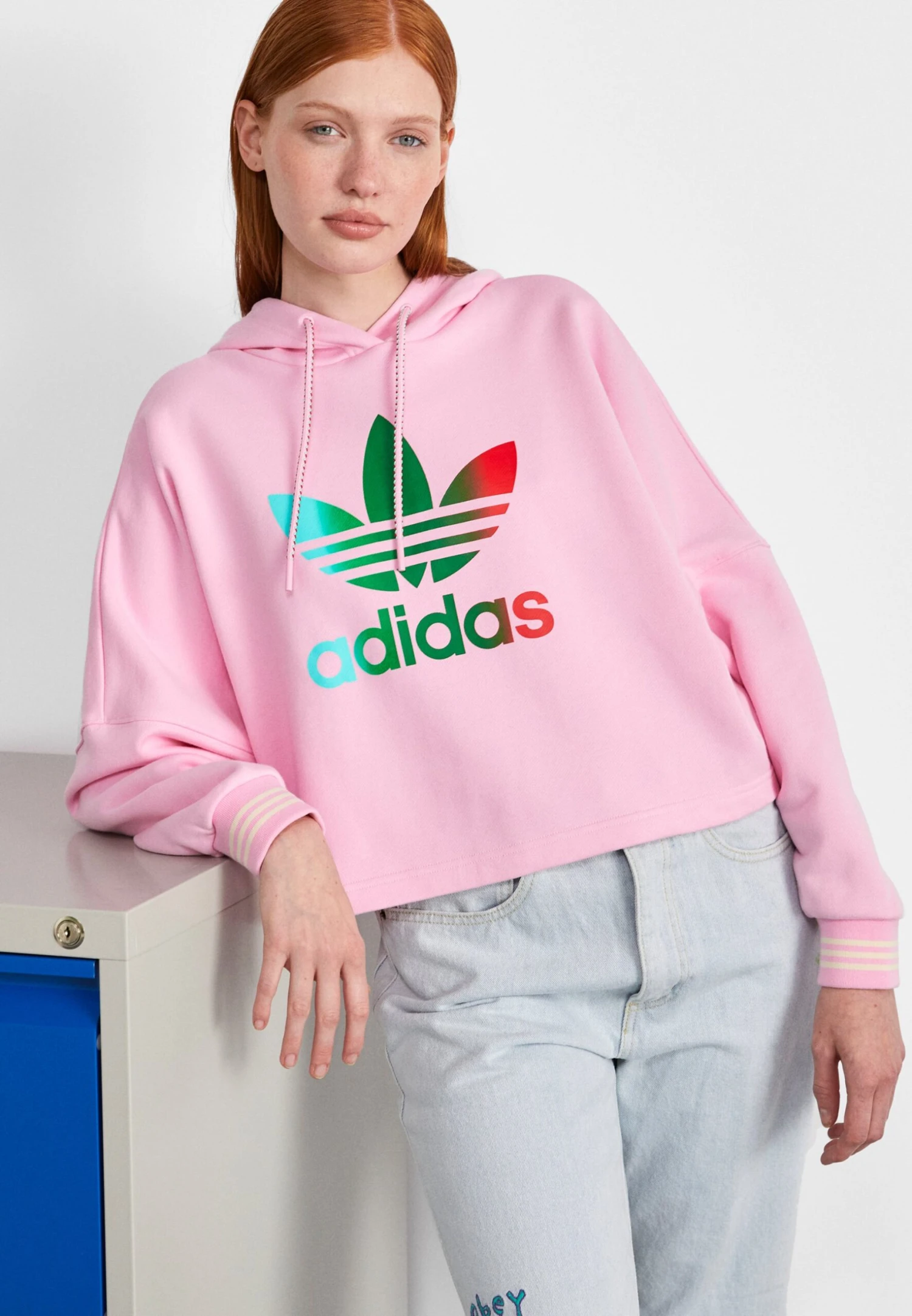 Adidas Originals Adicolor 70S Cropped Hoodie - Sweatshirt - True Pink 1 Adidas Originals Adicolor 70S Cropped Hoodie - Sweatshirt - True Pink