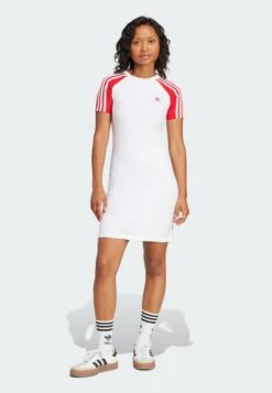 Adidas Originals ADICOLOR 3-STRIPES RAGLAN SHORT SLEEVE - Robe En Jersey - Whitebetter Scarlet