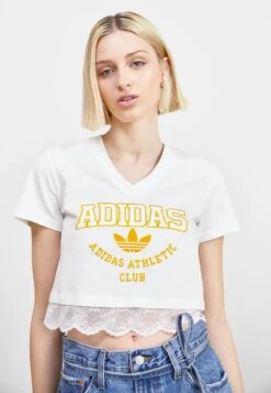 Adidas Originals Cropped Vneck - T-Shirt Imprimé - White
