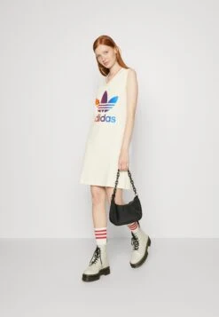 Adidas Originals Adicolor 70S V Neck Dress - Robe De Jour - White -ASOS d90477a8198944bc99a514a9e0f2b910